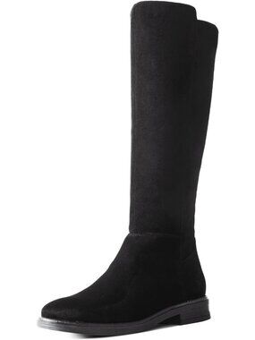 Women's Black  Knee High Boots Flat Low Heel with Side Zipper